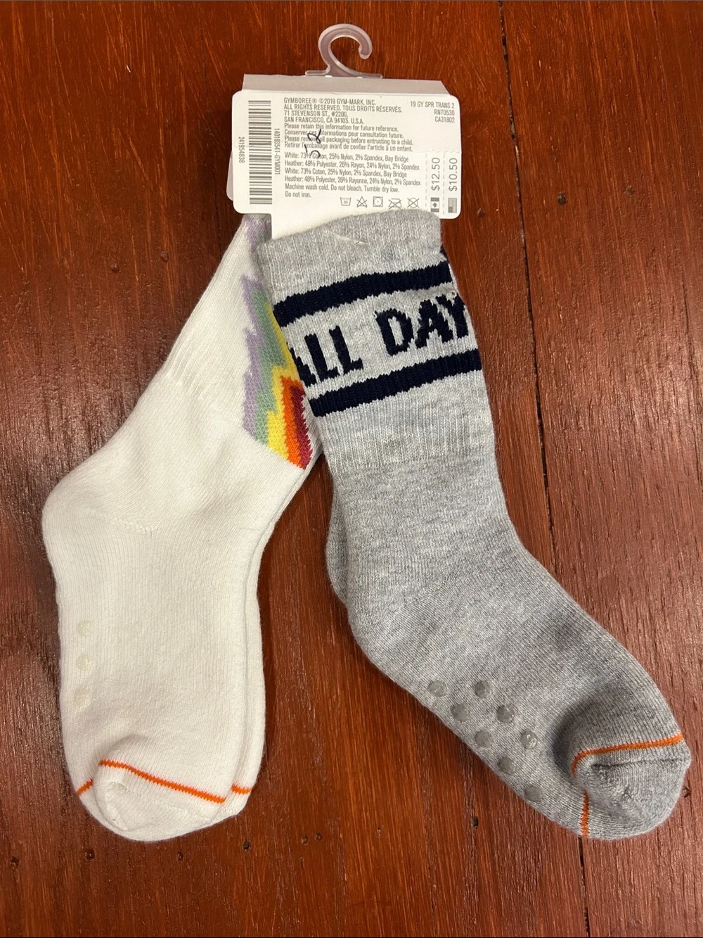 Gymboree Kids' Crew Socks - White & Gray with Rainbow Lightning